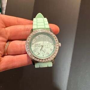 Darice Mint Green Silicone Band Quartz Watch with Rhinestone Bezel